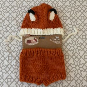 So Adorable Hand Knitted Fox Diaper Cover & Hat Newborn Photography, 0-3 Months